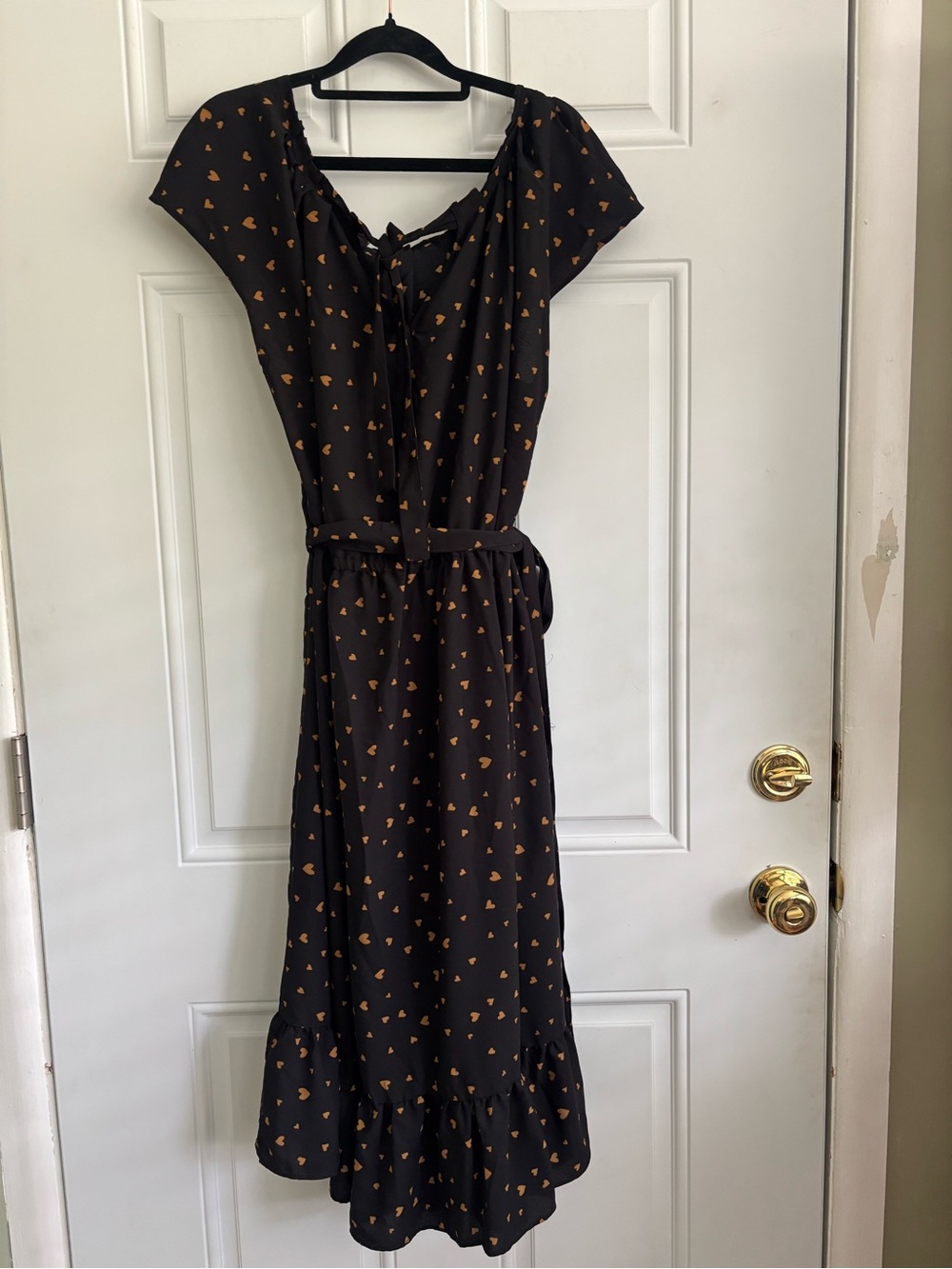 NWT Lauren Conrad Black Dress w/Gold Heart Print Tie-Waist Midi Dress, Size 2X - Picture 6 of 13